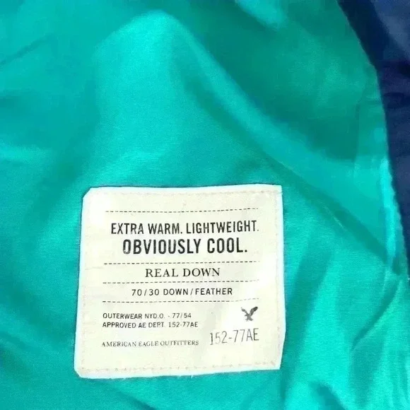 American Eagle Down Puffer Jacket Blue Size Medium Warm Lightweight - Picture 6 of 8